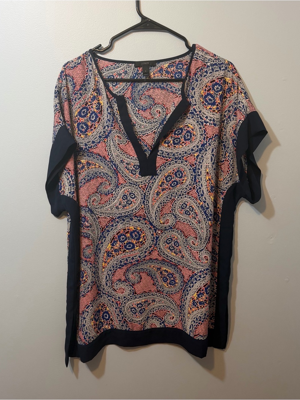 J. Crew Pink Paisley Tunic with Navy Trim